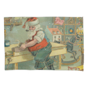 Vintage-Weihnachtskarte - Santa in seiner Werkstat Kissenbezug