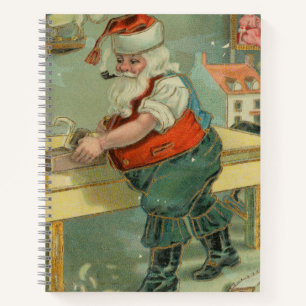Vintage-Weihnachtskarte - Santa in seiner Werkstat Notizblock