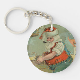 Vintage-Weihnachtskarte - Santa in seiner Werkstat Schlüsselanhänger