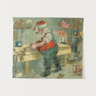 Vintage-Weihnachtskarte - Santa in seiner Werkstat Wandteppich