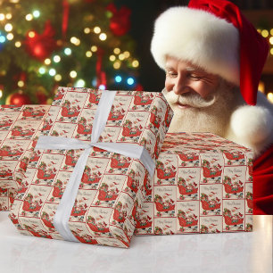 Vintage-Weihnachtskarte Santa & Schlitten Geschenkpapier