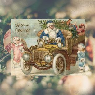 Vintage-Weihnachtskarte   Santa Vintage-Auto Cheru Feiertagspostkarte