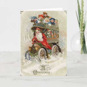 Vintage-Weihnachtskarte   Santa Vintage-Automobil Karte