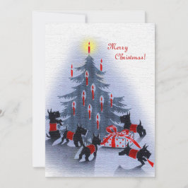 Vintage-Weihnachtskarte, Scottie-Hunde Feiertagskarte