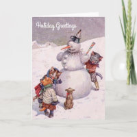 Vintage Weihnachtskarte, -Snowman u. -katzen