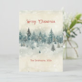 Vintage Weihnachtskarte Snowy Pine Trees Feiertagskarte (Stehend Vorderseite)
