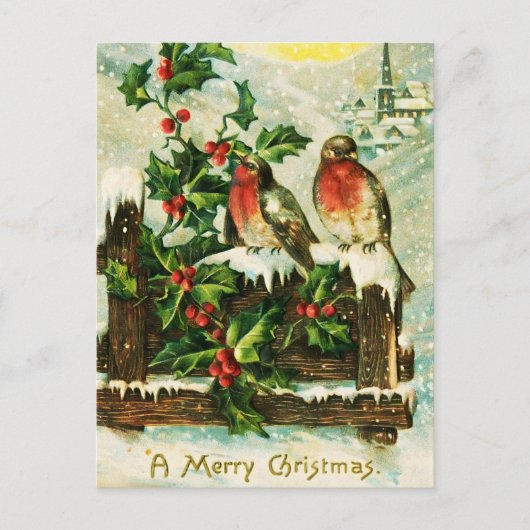 Vintage Weihnachtskarte und Vögel Weihnachtskarte Feiertagspostkarte (Vorderseite)