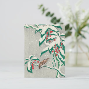 Vintage-Weihnachtskarte Vogel im Schnee-Holly Feiertagspostkarte