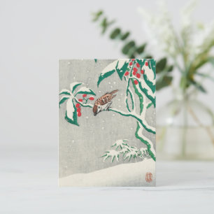 Vintage-Weihnachtskarte Vogel im Schnee-Stechpal Feiertagspostkarte