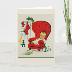 Vintage-Weihnachtskarte Warten auf den Weihnachtsm Feiertagskarte