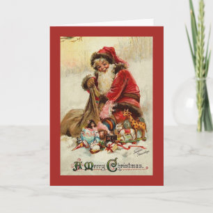 Vintage-Weihnachtskarte Weihnachtsmann mit Gesch Feiertagskarte