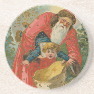 Vintage-Weihnachtskarte, Weihnachtsmann, unartiges Getränkeuntersetzer
