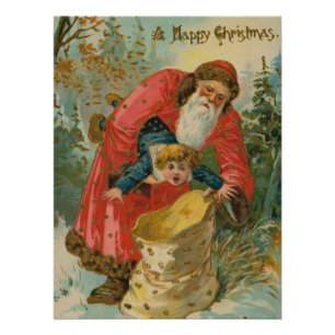 Vintage-Weihnachtskarte, Weihnachtsmann, unartiges Poster