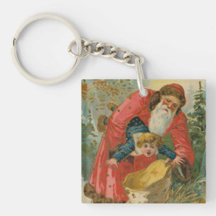 Vintage Weihnachtskarte, Weihnachtsmann, unartiges Schlüsselanhänger