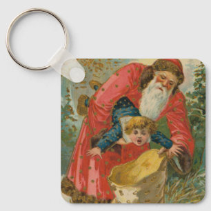 Vintage-Weihnachtskarte, Weihnachtsmann, unartiges Schlüsselanhänger