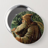 Vintage Weihnachtskarte, Weihnachtsmann und Baum Button (Vorne & Hinten)
