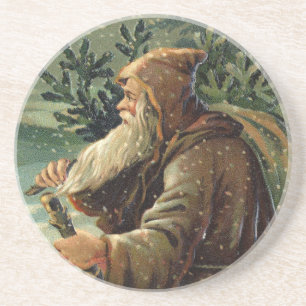 Vintage-Weihnachtskarte, Weihnachtsmann und Baum Getränkeuntersetzer