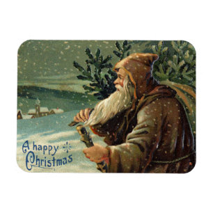 Vintage-Weihnachtskarte, Weihnachtsmann und Baum Magnet