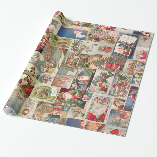 Vintage-Weihnachtskarten Feiertagsmuster Geschenkpapier (Ungerollt)