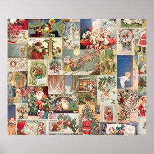 Vintage-Weihnachtskarten Feiertagsmuster Poster