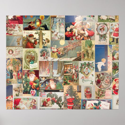 Vintage-Weihnachtskarten Feiertagsmuster Poster (Vorne)