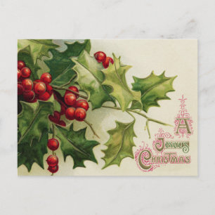 Vintage Weihnachtskarten mit Stechpalmenbeeren Feiertagspostkarte