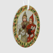 Vintage-Weihnachtskartenmotiv mit zwei Mädchen Ornament (Vorderseite)
