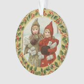 Vintage-Weihnachtskartenmotiv mit zwei Mädchen Ornament (Vorderseite)