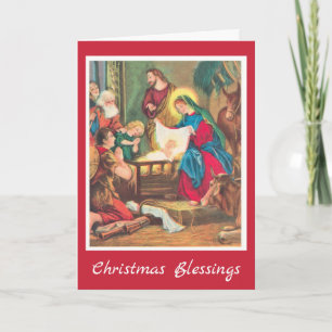 Vintage-Weihnachtskartenszene mit Weihnachtskrippe Feiertagskarte