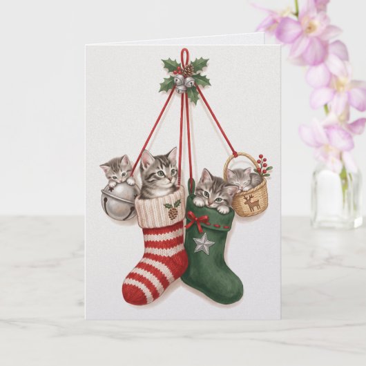 Vintage Weihnachtskätzchen entzückend Karte (Orchidee)