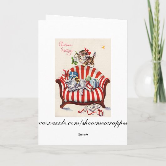 Vintage Weihnachtskätzchen Feiertagskarte (Rückseite)