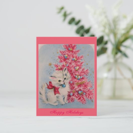 Vintage Weihnachtskatze 1940 Feiertagspostkarte (Stehend Vorderseite)