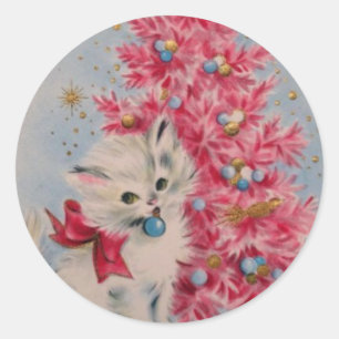 Vintage Weihnachtskatze 1940 Runder Aufkleber