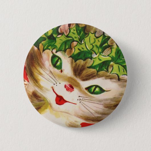 vintage Weihnachtskatze Button (Vorderseite)
