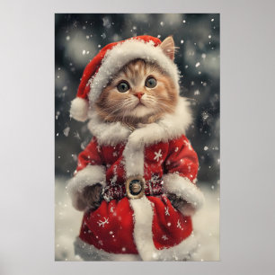 Vintage-Weihnachtskatze Druck, Retro-Urlaub Poster