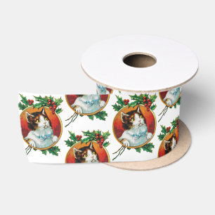 Vintage-Weihnachtskatze-Feiertag Satinband