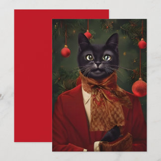 Vintage-Weihnachtskatze Flachnotizkarte Mitteilungskarte