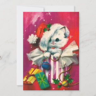 Vintage-Weihnachtskatze in Santa-Mütze als Weihnac Feiertagskarte