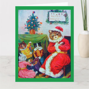 Vintage Weihnachtskatze, Louis Wain Karte