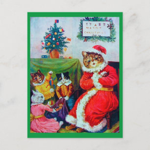 Vintage Weihnachtskatze, Louis Wain Postkarte