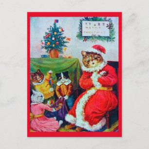 Vintage Weihnachtskatze, Louis Wain Postkarte