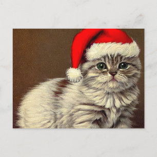 Vintage-Weihnachtskatze mit Santa-Hut Feiertagspostkarte