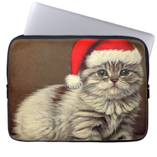 Vintage-Weihnachtskatze mit Weihnachtsmannmütze Laptopschutzhülle