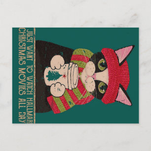 Vintage-Weihnachtskatze Poster   Süßes Katzendesig Feiertagspostkarte
