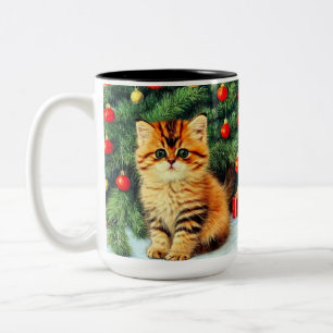 Vintage-Weihnachtskatze Zweifarbige Tasse