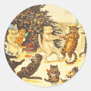 Vintage Weihnachtskatzen-Aufkleber, Louis Wain Runder Aufkleber