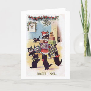 Vintage-Weihnachtskatzen - Joyeux Noel, Feiertagskarte