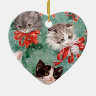 Vintage Weihnachtskatzen Keramik Ornament