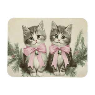Vintage-Weihnachtskatzen mit rosa Schleifen flexib Magnet