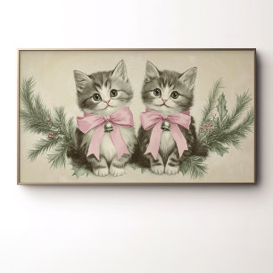 Vintage-Weihnachtskatzen mit rosa Schleifen Poster